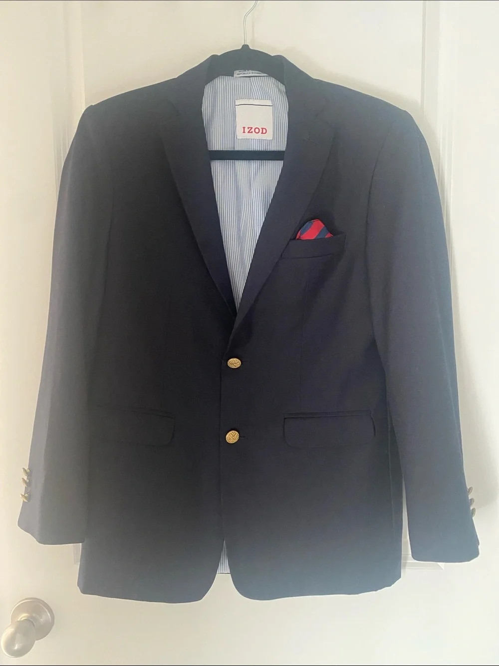 IZOD Youth 16 Navy Sport Coat with Gold Buttons and Red Pocket Square